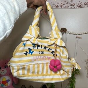 Juicy Couture Yellow and White Striped canvas purse